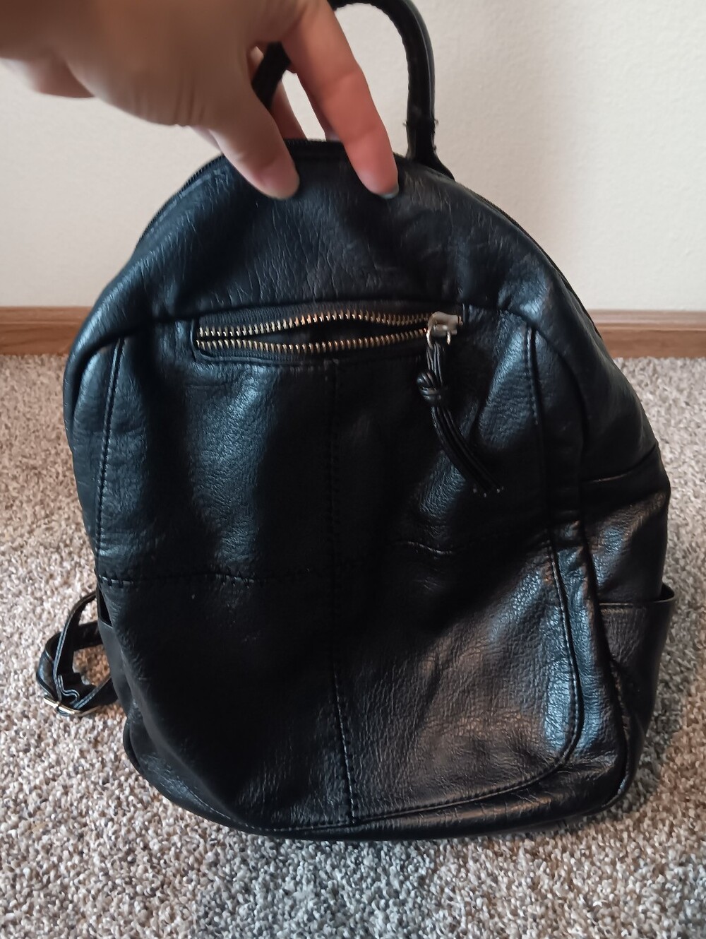 Bueno Black Faux Leather Backpack Shoulder Bag